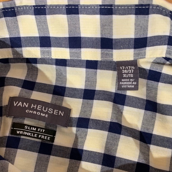 Men’s XL Van‎ Heusen chrome button down long sleeved shirt in yellow and blue - Picture 5 of 7